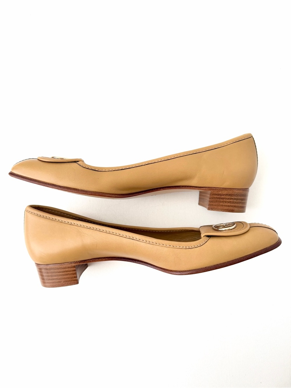 GUCCI | Tan Leather Interlocking GG Square Toe Block Heel Pumps EU 39C - Picture 9 of 12